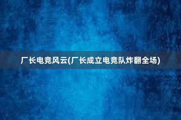 厂长电竞风云(厂长成立电竞队炸翻全场)