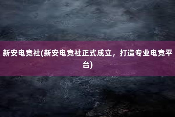 新安电竞社(新安电竞社正式成立，打造专业电竞平台)