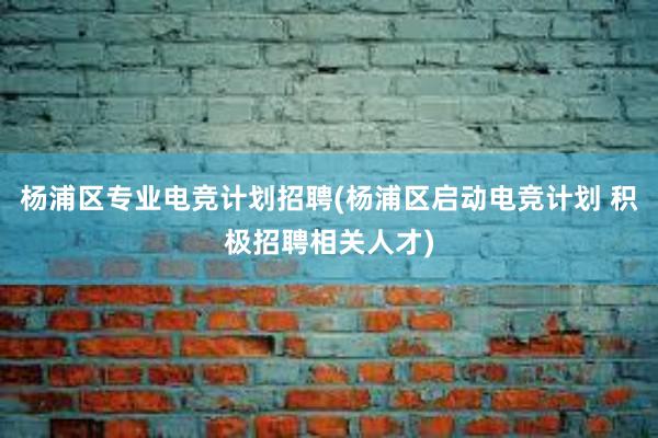 杨浦区专业电竞计划招聘(杨浦区启动电竞计划 积极招聘相关人才)