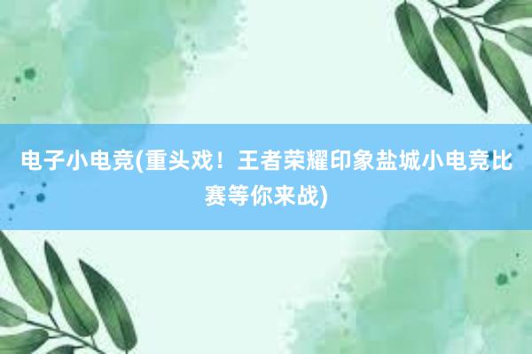 电子小电竞(重头戏！王者荣耀印象盐城小电竞比赛等你来战)