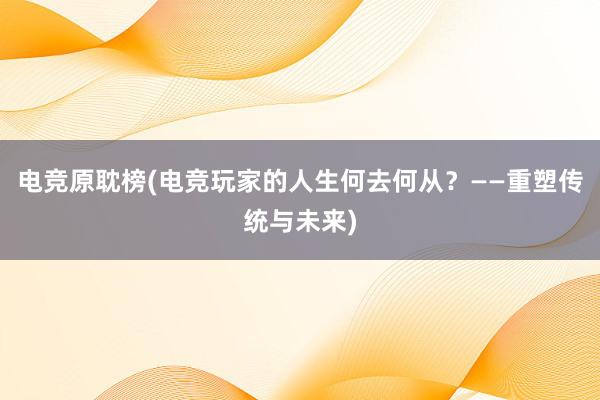 电竞原耽榜(电竞玩家的人生何去何从？——重塑传统与未来)