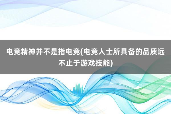 电竞精神并不是指电竞(电竞人士所具备的品质远不止于游戏技能)